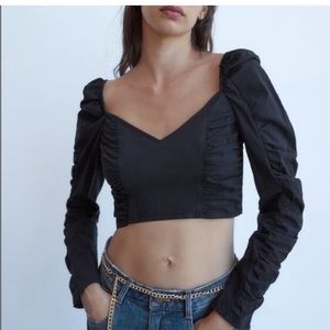 Zara long sleeve ruched cropped top, size small